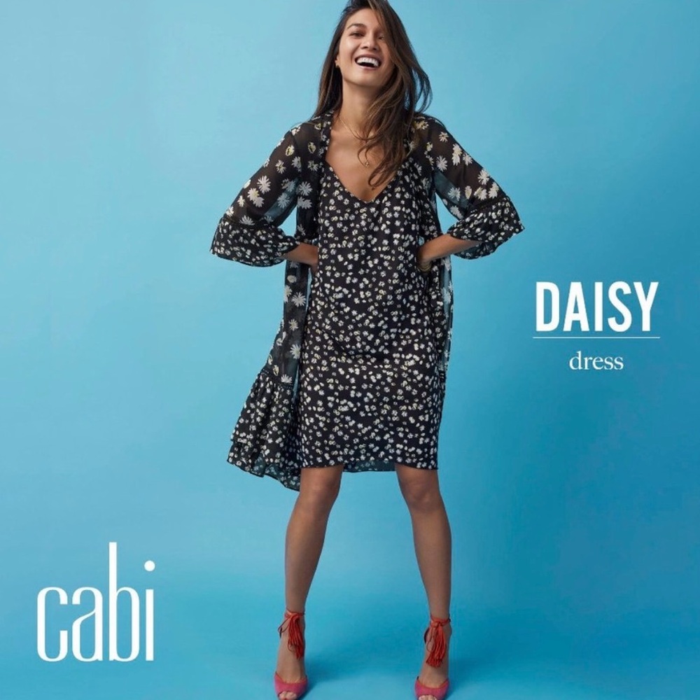 CAbi Black Dress with White Daisy Print